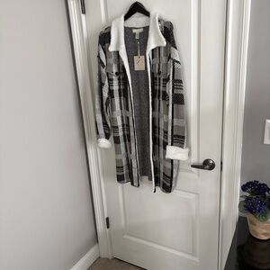 Stylish Black and White Plaid Teddy Jacket